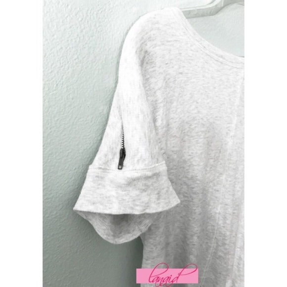 Anthro HEATHER Open Cropped Back Ribbed Zipper Edgy Oversized Grey Tee Blouse S - Picture 2 of 8